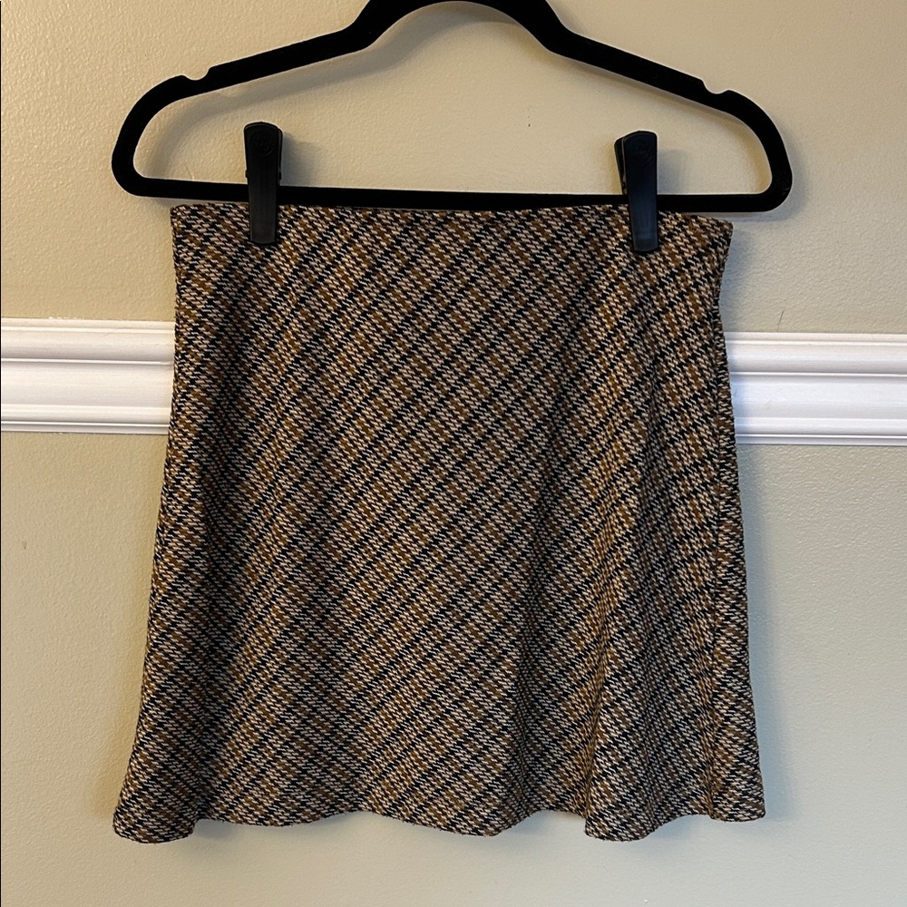 Free People Checkered Mini Skirt in Black and Brown